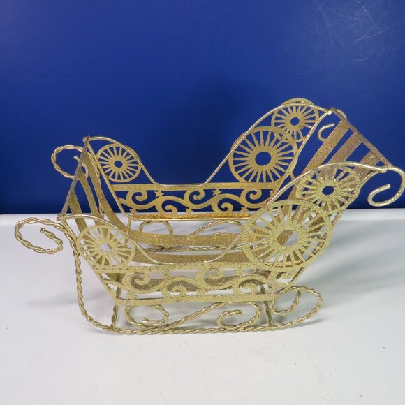 all metal Gold Sleigh with rainbow glitter Christmas Holiday Winter - Picture 3 of 11